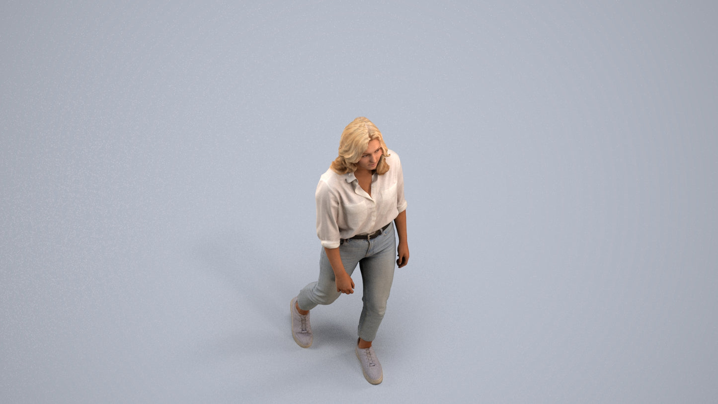 realistic 3D people woman casual walking, render-ready for V-Ray and Corona, FBX OBJ, back view render