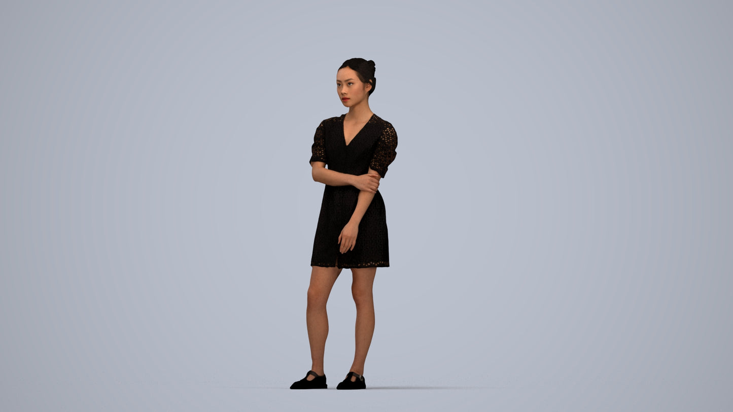 realistic 3D human woman business standing, archviz people FBX OBJ for Blender, top-down view render