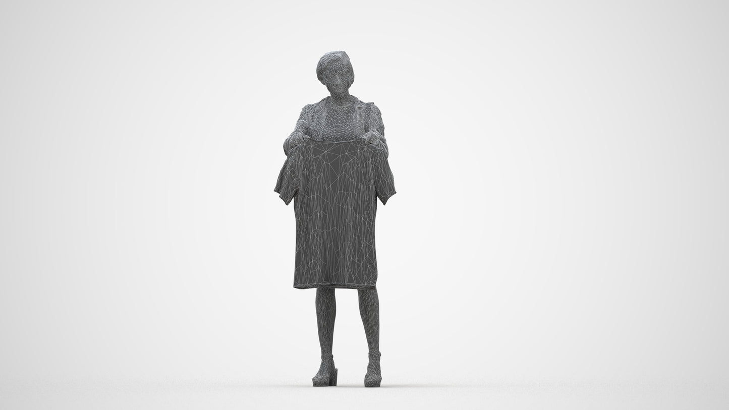 realistic 3D people woman casual mix, render-ready for V-Ray and Corona, FBX OBJ, wireframe back view