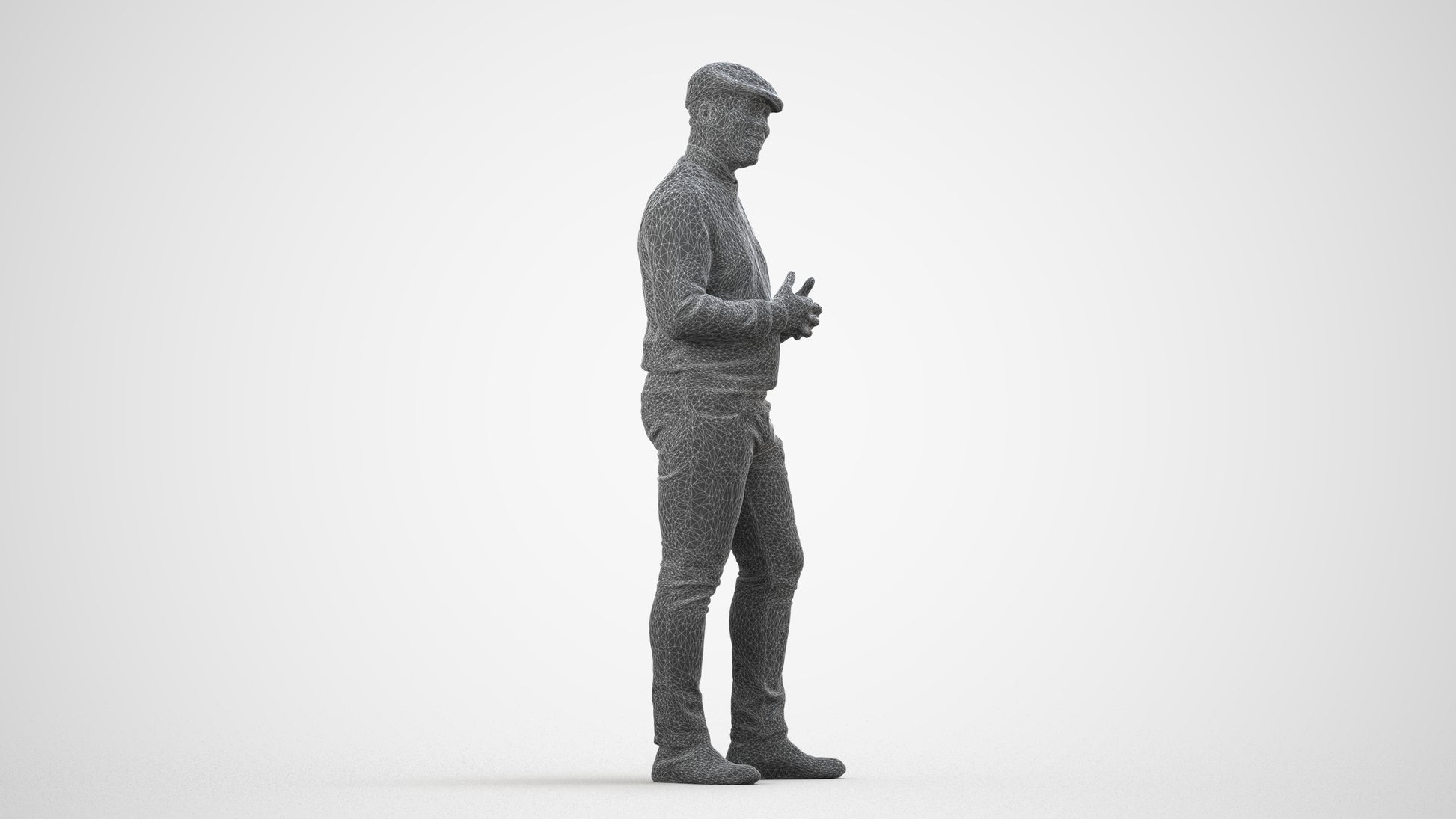 realistic 3D man casual standing, scanned archviz people for Blender and 3ds Max, wireframe side view