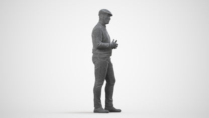 realistic 3D man casual standing, scanned archviz people for Blender and 3ds Max, wireframe side view