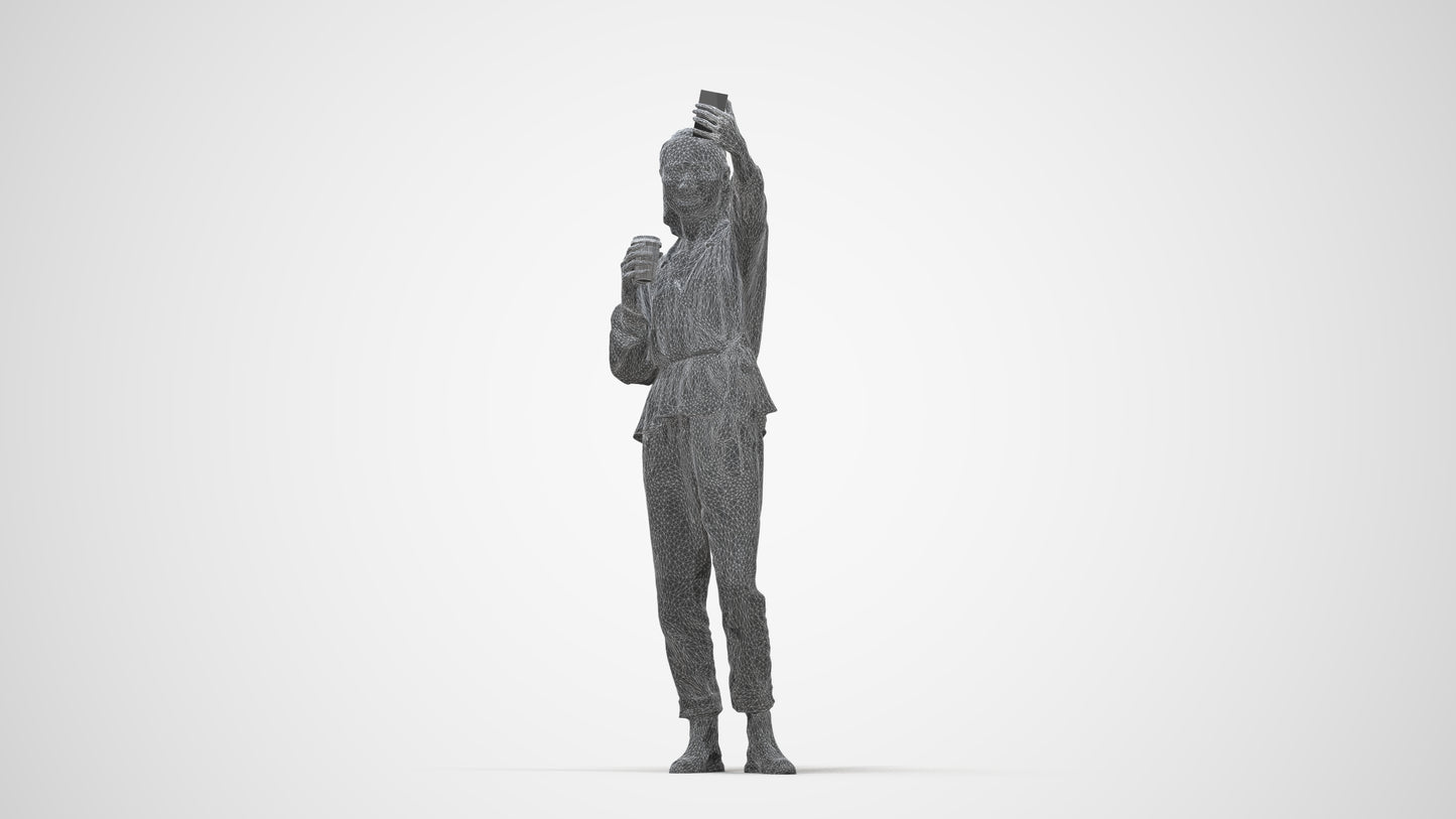 scanned 3D woman casual standing, photogrammetry people for Enscape and V-Ray, wireframe back view