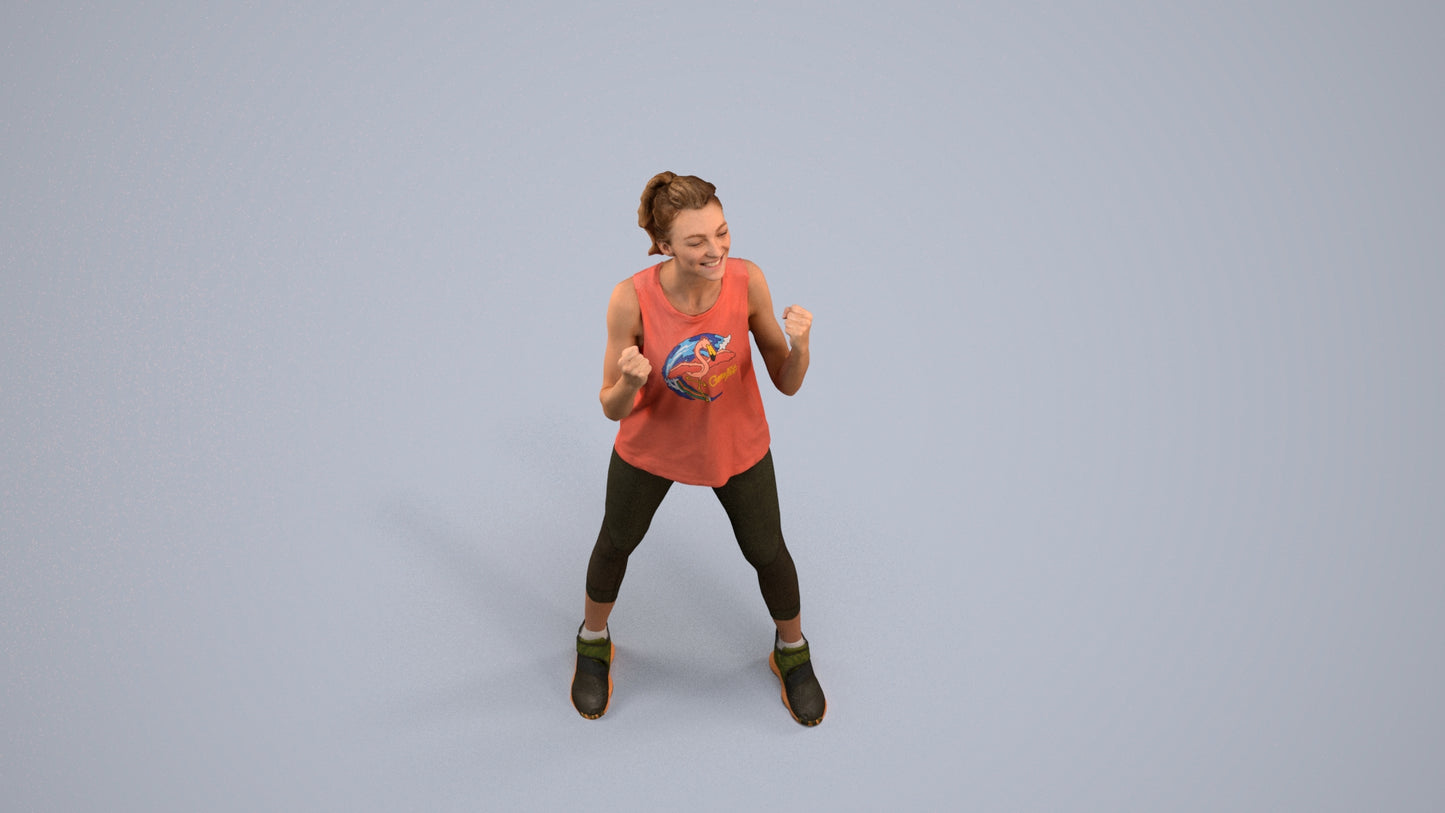 realistic 3D human woman sport, archviz people FBX OBJ for Blender, back view render