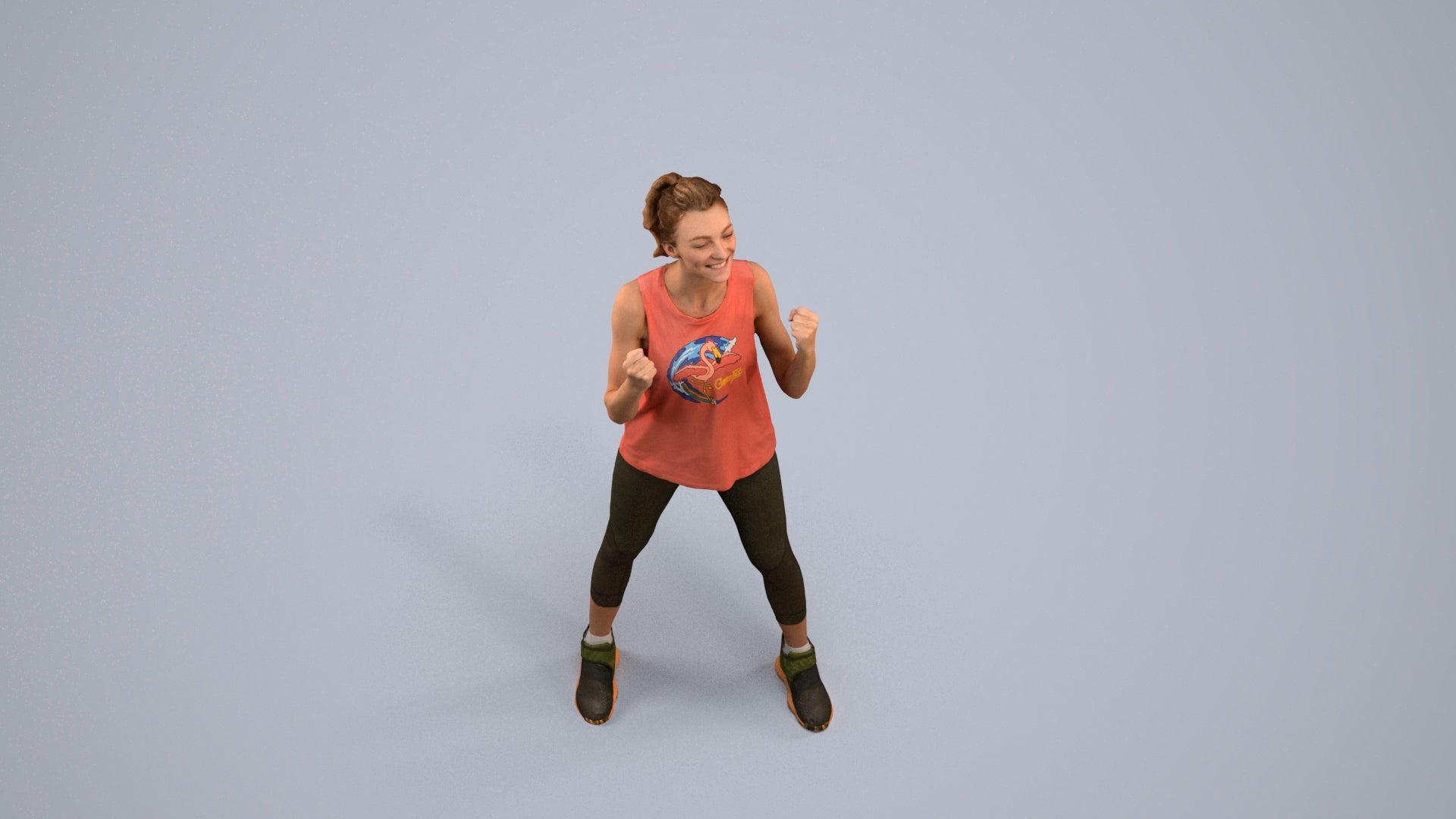 realistic 3D human woman sport, archviz people FBX OBJ for Blender, back view render