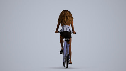 3D scanned woman cycling casual, photorealistic archviz people for Enscape and SketchUp, front view render