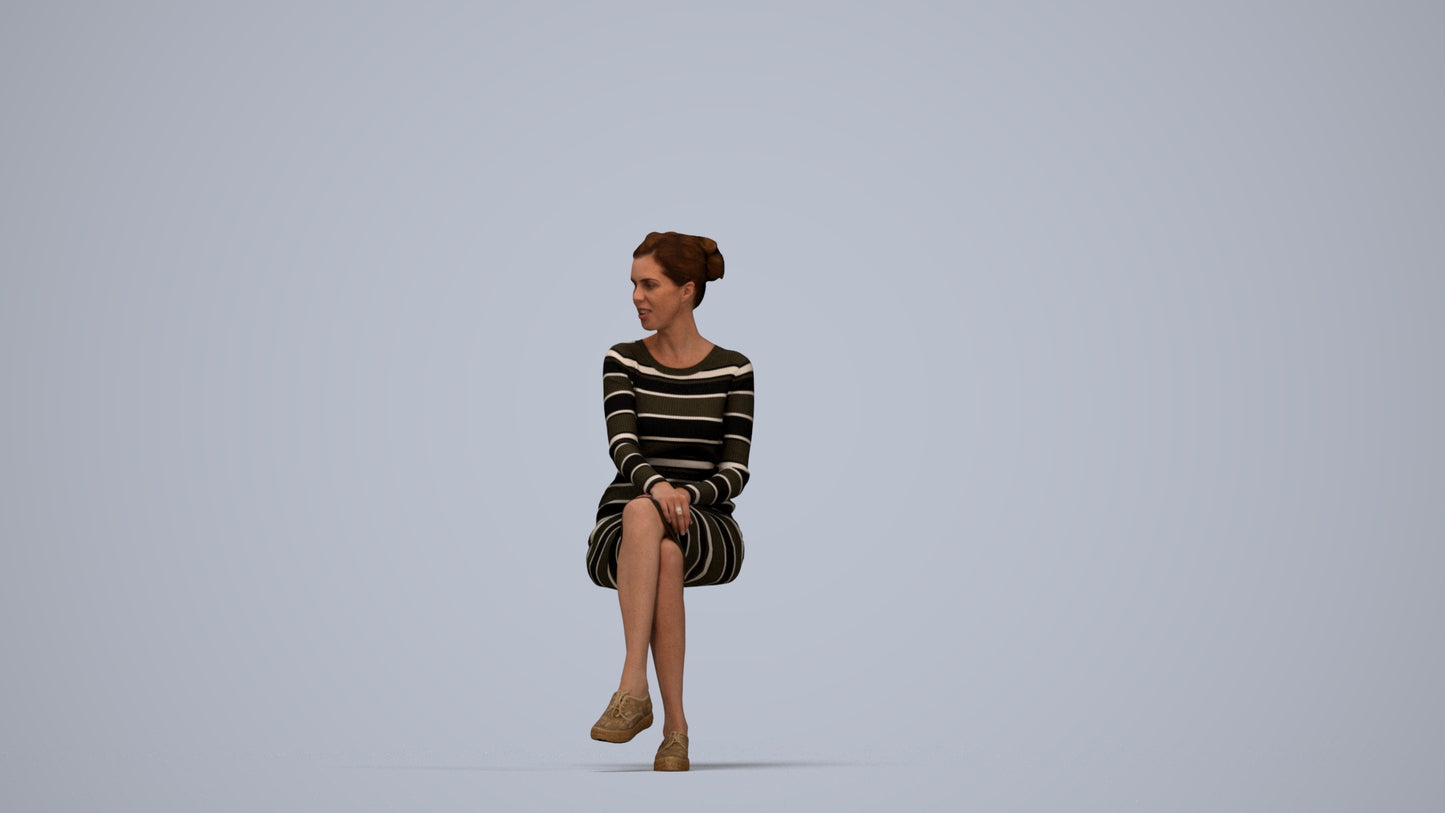 3D scanned woman sitting casual, photorealistic archviz people for Enscape and SketchUp, top-down view render