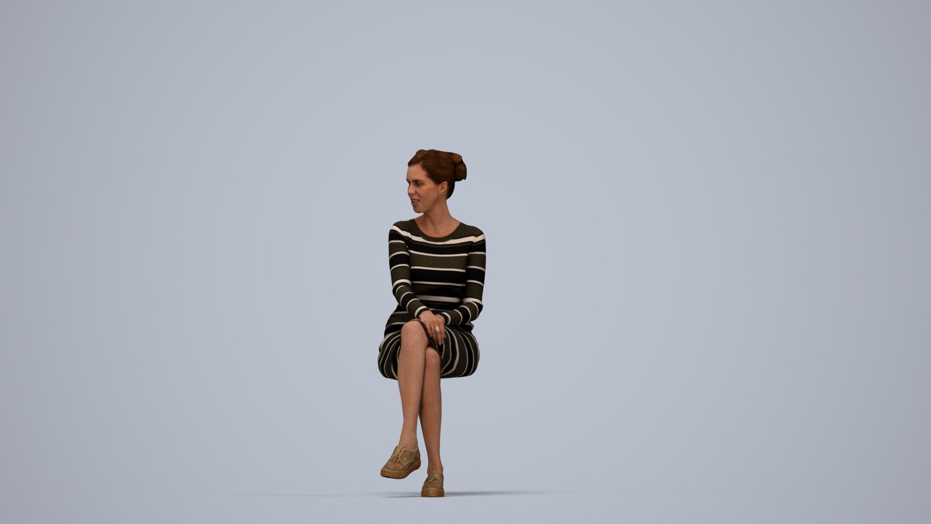 3D scanned woman sitting casual, photorealistic archviz people for Enscape and SketchUp, top-down view render