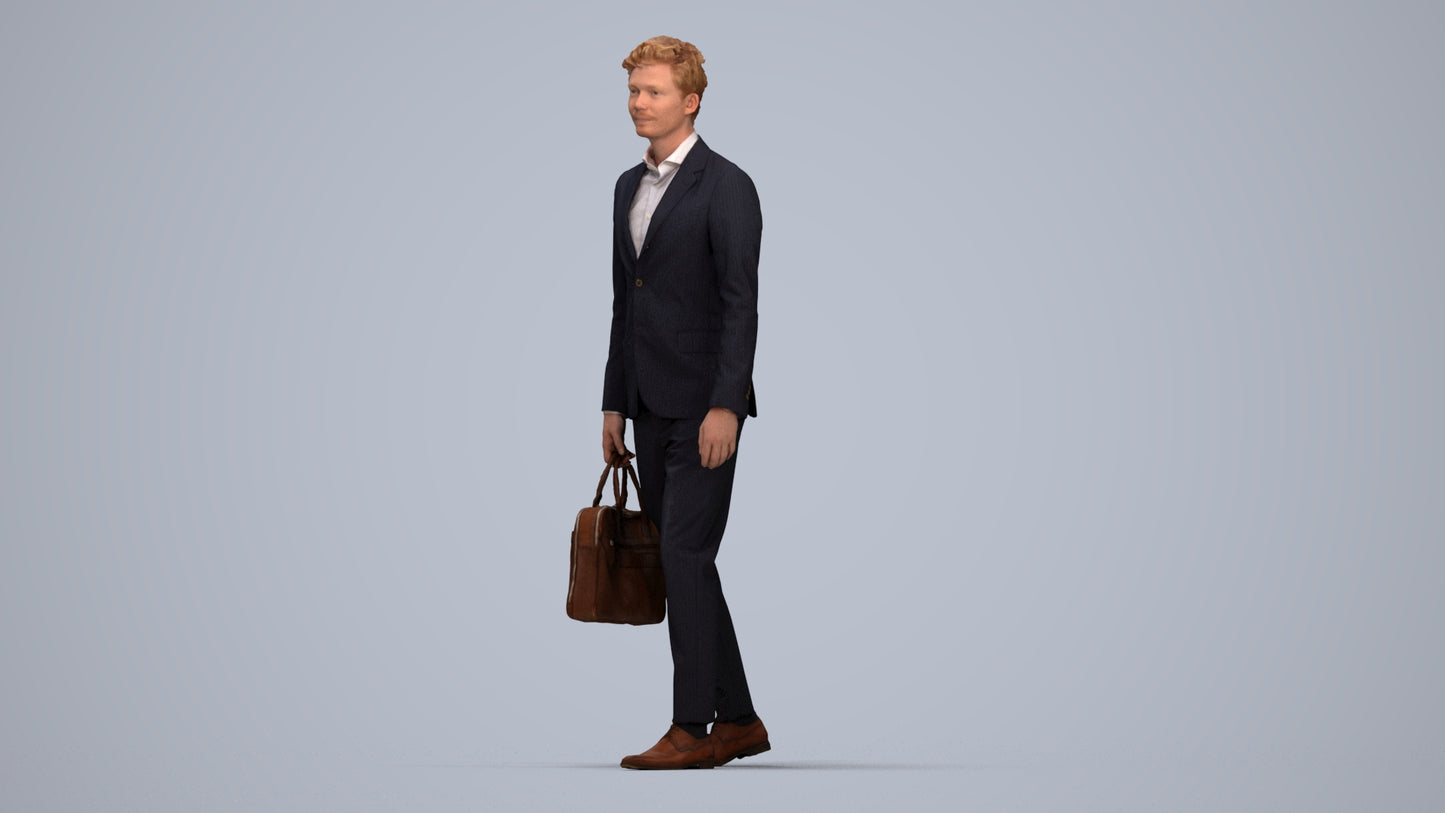 3D human model man business, photogrammetry scanned person for archviz, top-down view render