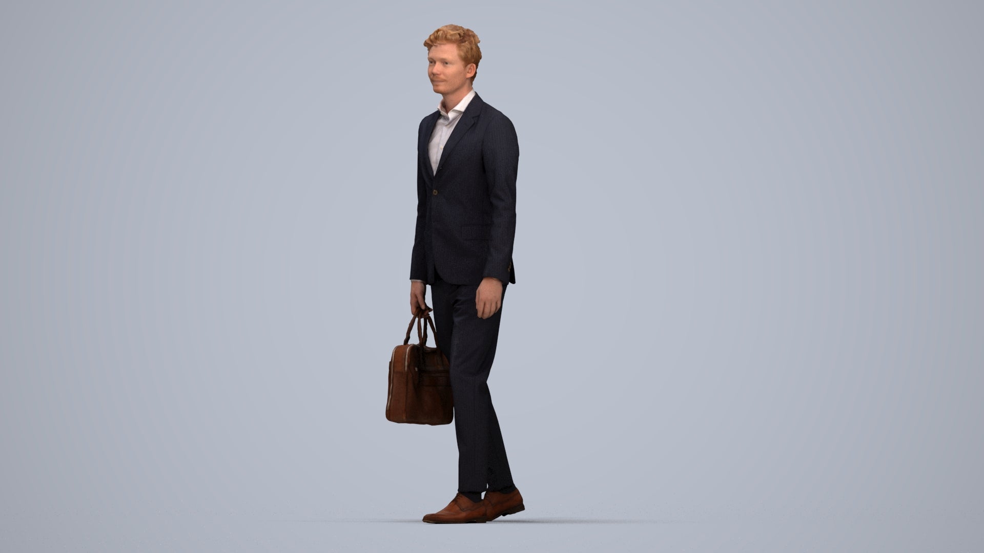 3D human model man business, photogrammetry scanned person for archviz, top-down view render