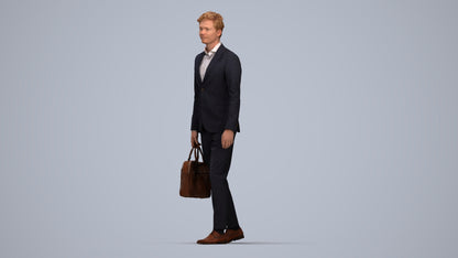 3D human model man business, photogrammetry scanned person for archviz, top-down view render