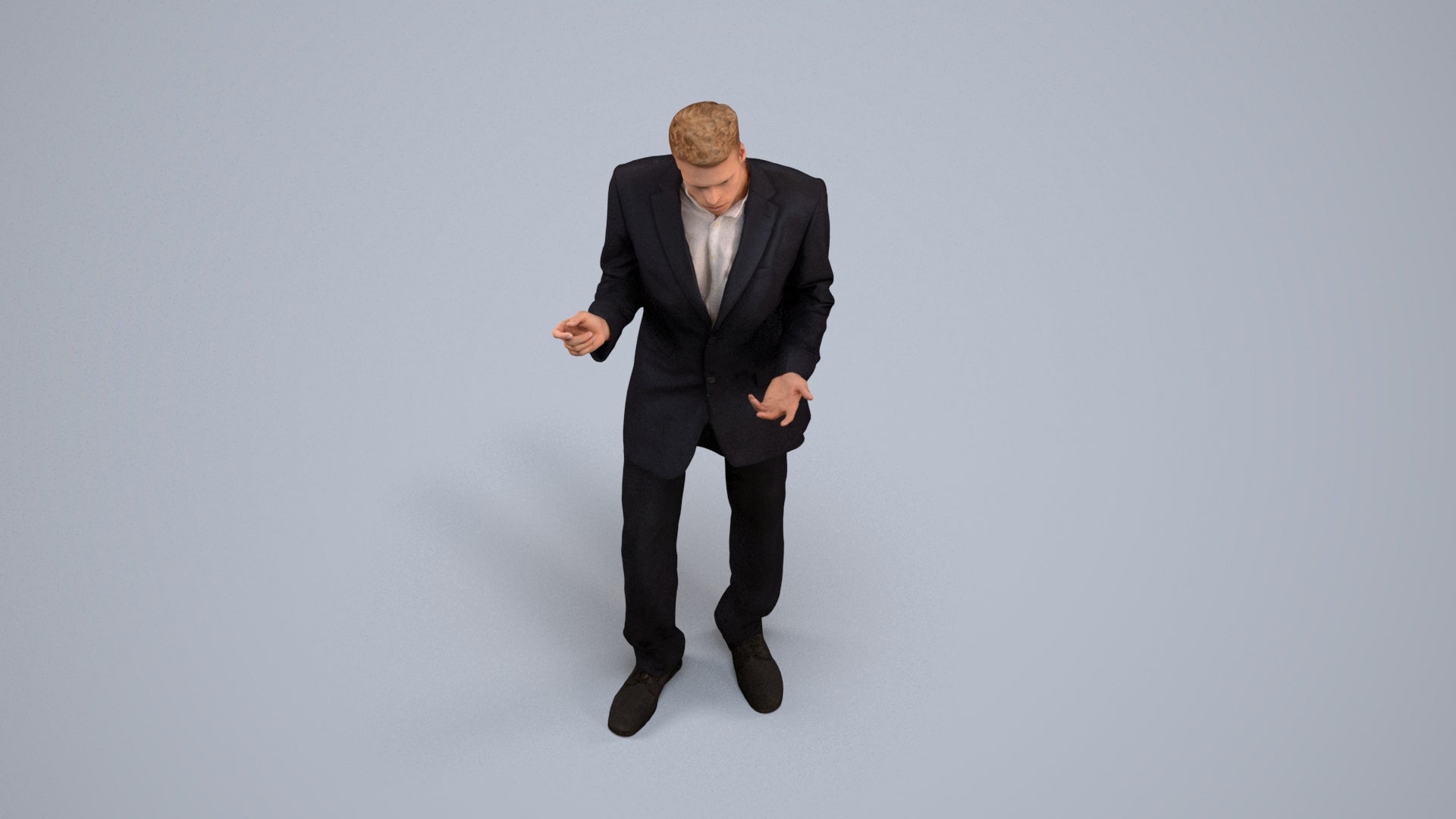 3D human model man business, photogrammetry scanned person for archviz, back view render