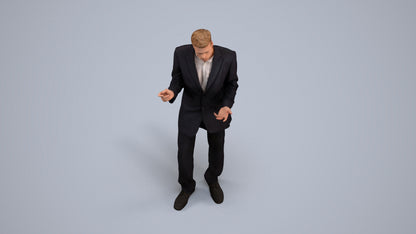 3D human model man business, photogrammetry scanned person for archviz, back view render