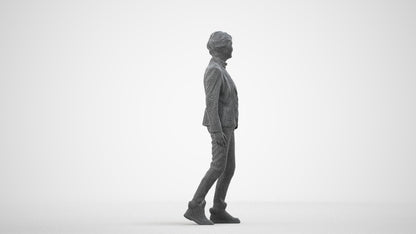 realistic 3D human senior woman business standing, archviz people FBX OBJ for Blender, wireframe side view