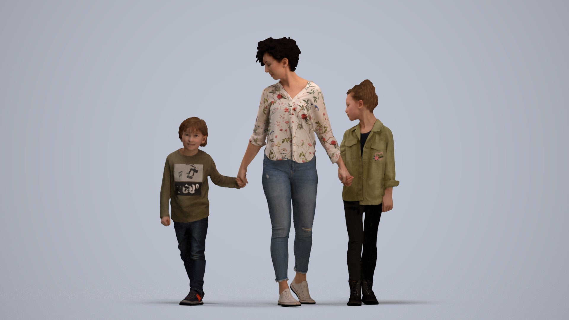 realistic 3D girl casual kids, scanned archviz people for Blender and 3ds Max, standing pose render