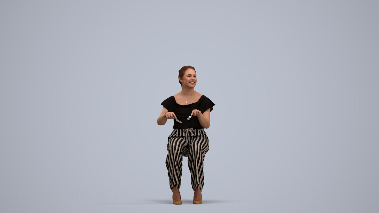 3D scanned woman sitting casual, photorealistic archviz people for Enscape and SketchUp, standing pose render