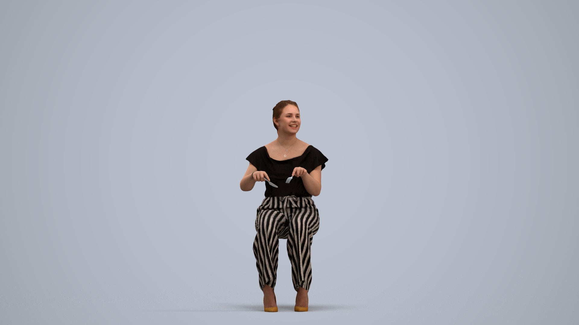 3D scanned woman sitting casual, photorealistic archviz people for Enscape and SketchUp, standing pose render