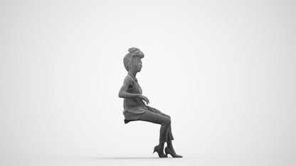 3D people model woman casual sitting, scanned human for 3ds Max rendering, wireframe side view