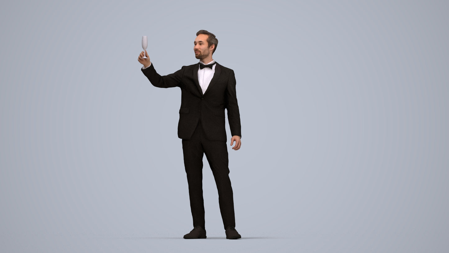 3D human model man formal cycling, photogrammetry scanned person for archviz, top-down view render