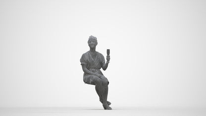 scanned 3D woman casual sitting, photogrammetry people for Enscape and V-Ray, wireframe back view