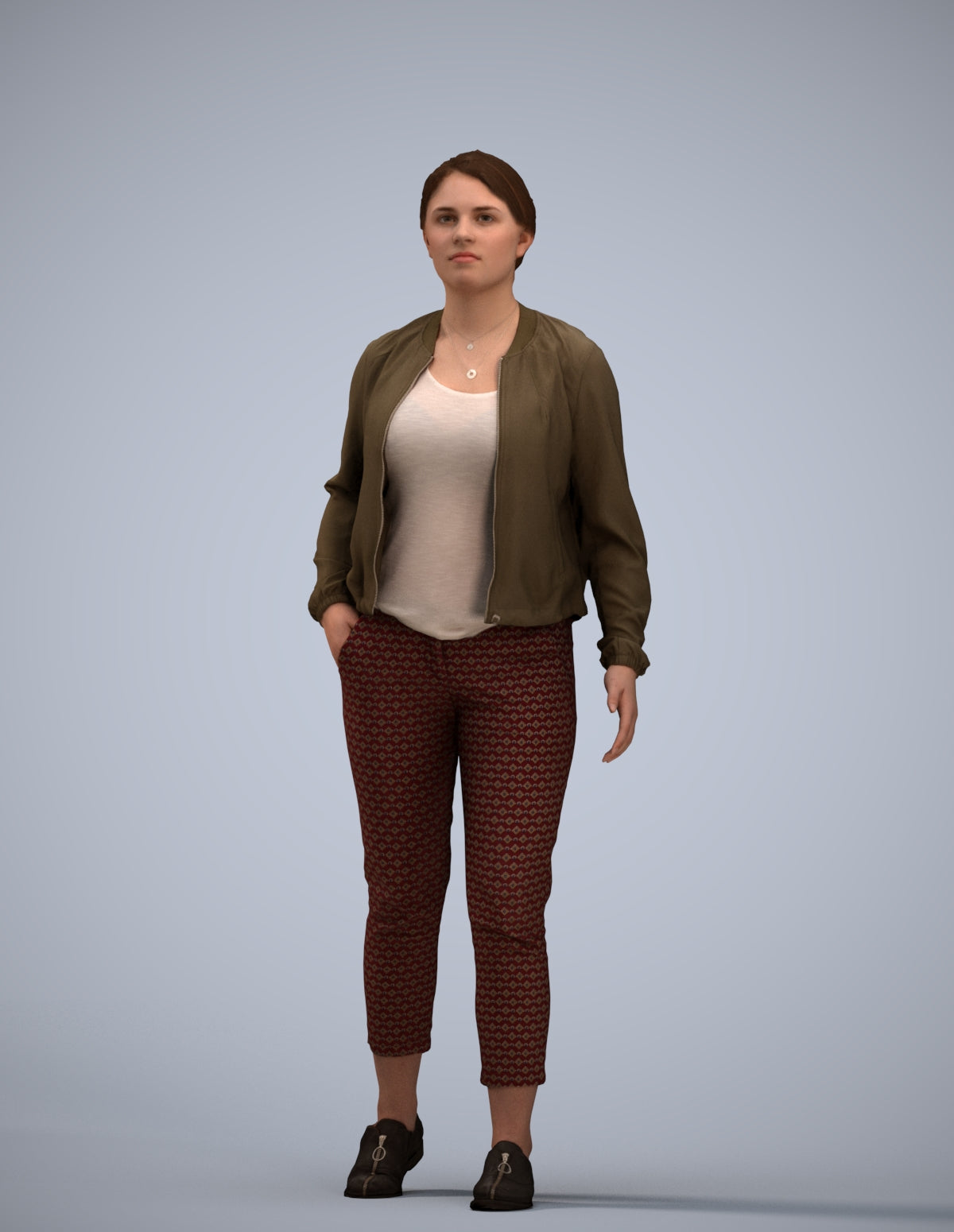 3D human model woman casual walking, photogrammetry scanned person for archviz