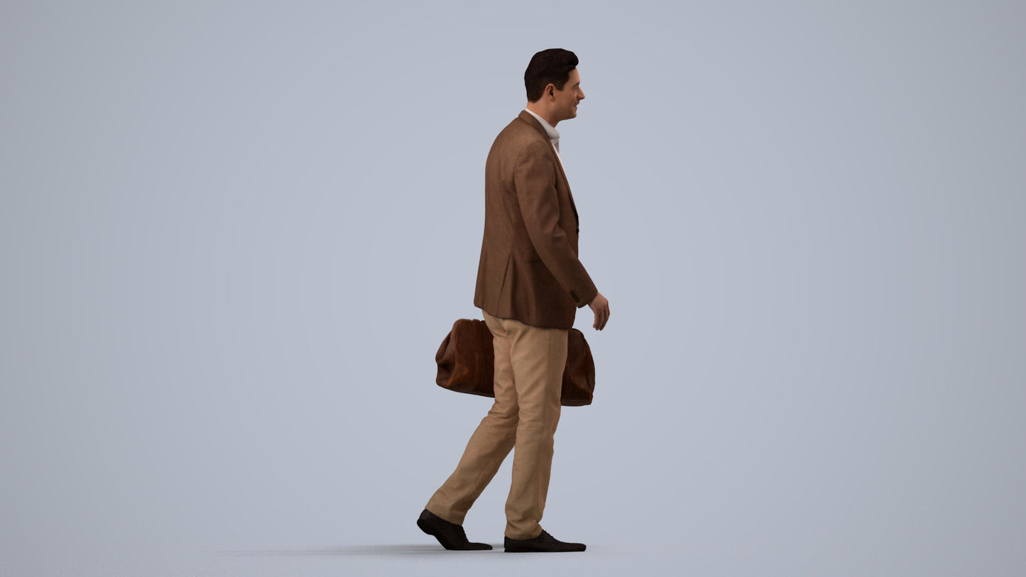 realistic 3D people man business walking, render-ready for V-Ray and Corona, FBX OBJ, side view render