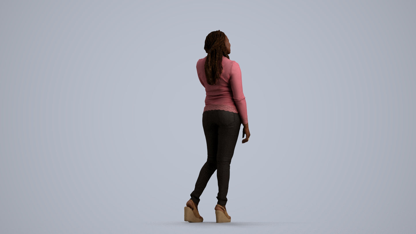 realistic 3D woman casual standing, scanned archviz people for Blender and 3ds Max, front view render