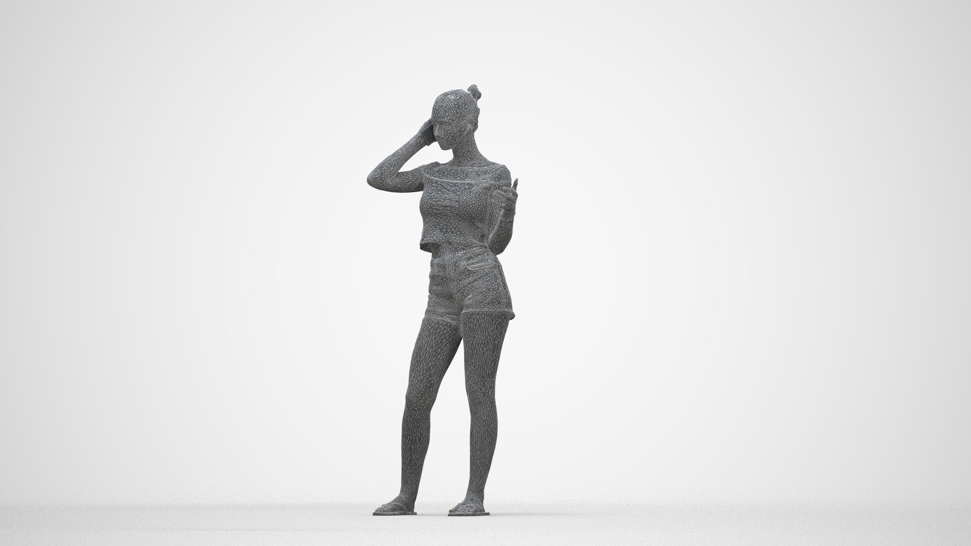 3D people model girl casual standing, scanned human for 3ds Max rendering, wireframe back view