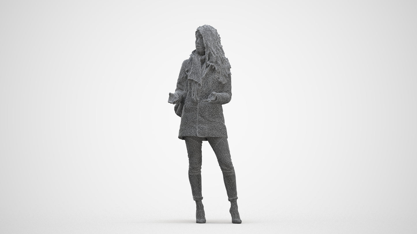 3D scanned woman standing casual, photorealistic archviz people for Enscape and SketchUp, three-quarter front view render