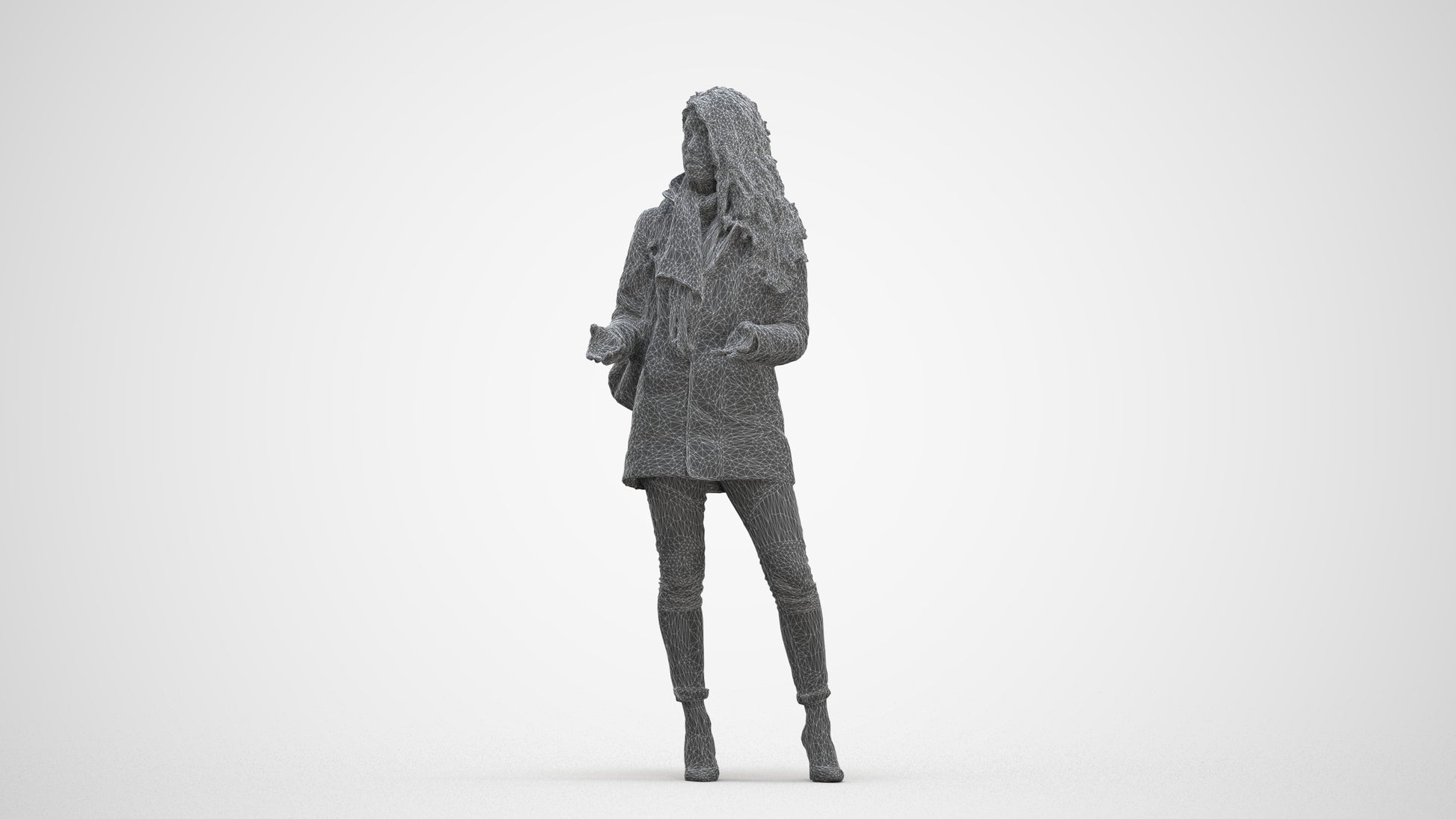 3D scanned woman standing casual, photorealistic archviz people for Enscape and SketchUp, three-quarter front view render