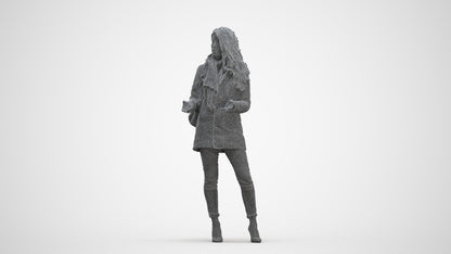 3D scanned woman standing casual, photorealistic archviz people for Enscape and SketchUp, three-quarter front view render