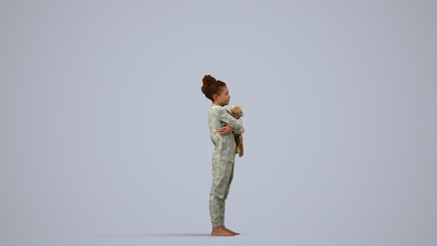 realistic 3D human girl kids, archviz people FBX OBJ for Blender, side view render
