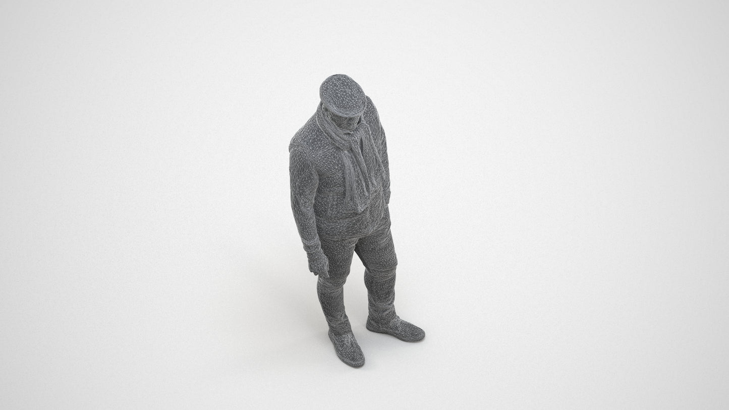 3D scanned man standing casual, photorealistic archviz people for Enscape and SketchUp, wireframe three-quarter view