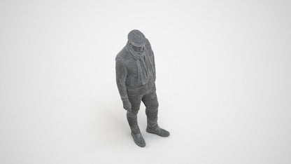 3D scanned man standing casual, photorealistic archviz people for Enscape and SketchUp, wireframe three-quarter view