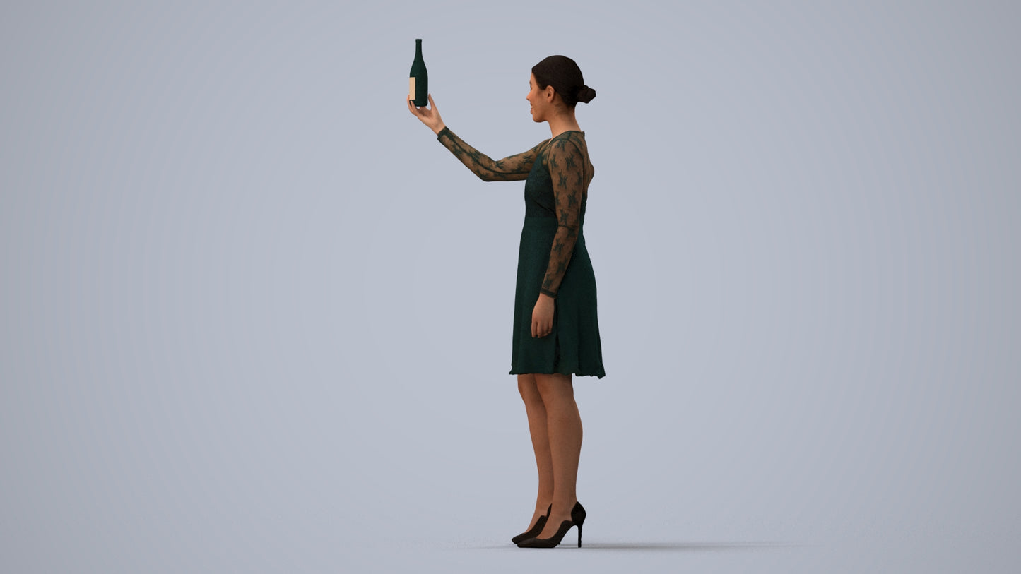 photogrammetry 3D woman casual hospitality, realistic human model archviz FBX, three-quarter view render