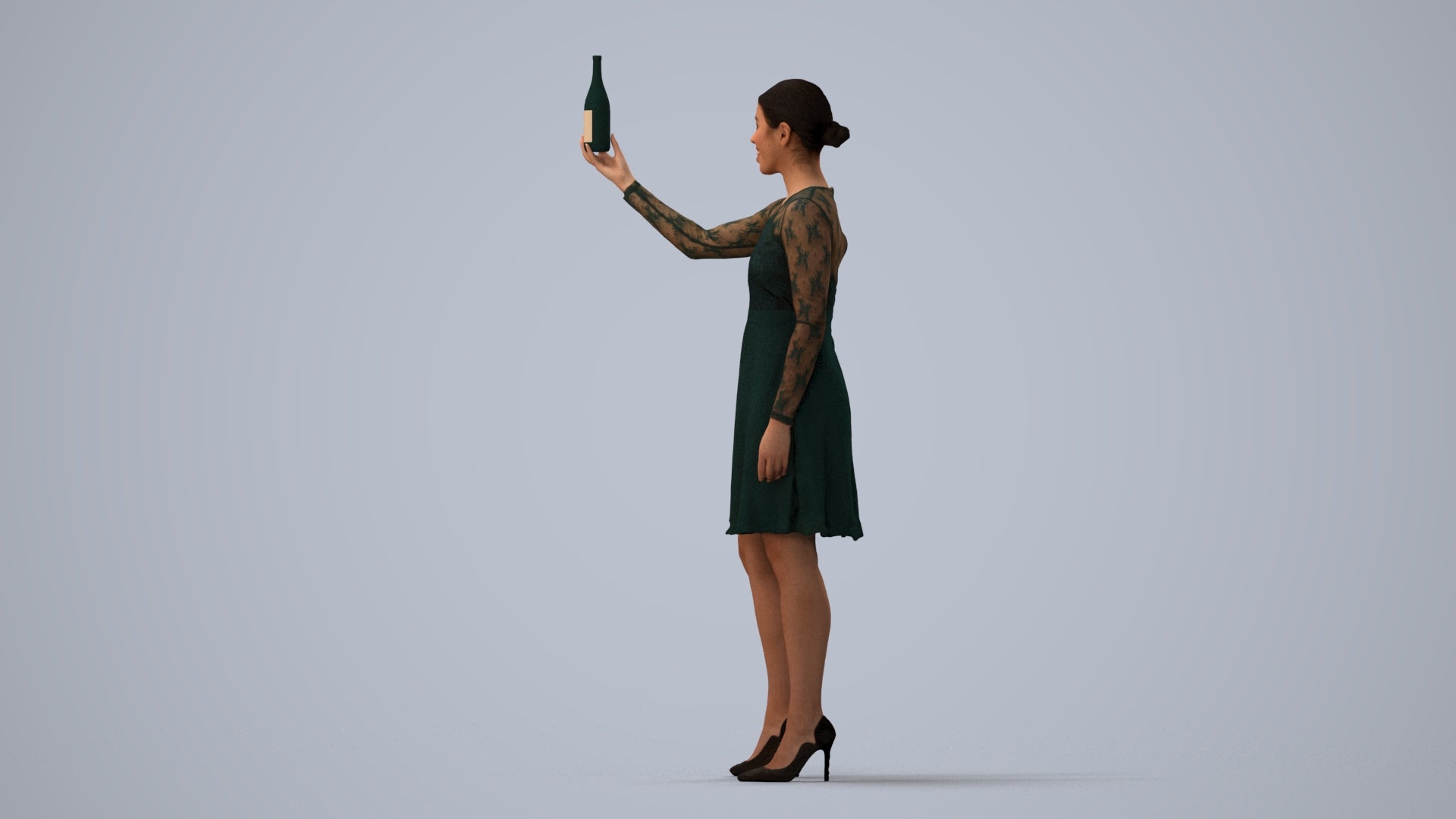 photogrammetry 3D woman casual hospitality, realistic human model archviz FBX, three-quarter view render
