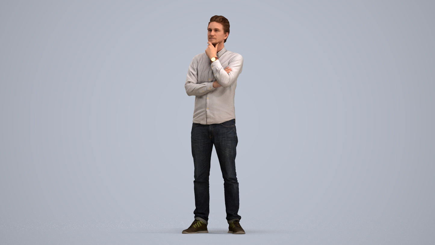 3D scanned man standing casual, photorealistic archviz people for Enscape and SketchUp, standing pose render
