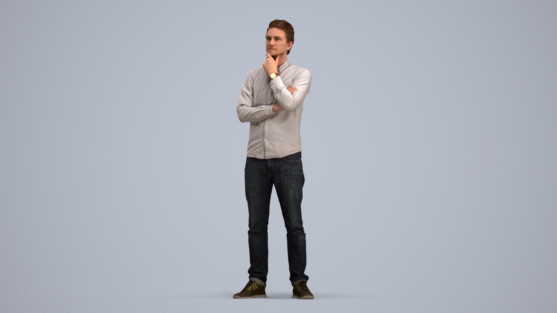 3D scanned man standing casual, photorealistic archviz people for Enscape and SketchUp, standing pose render