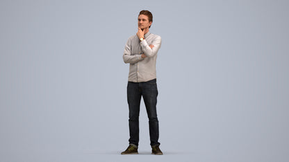 3D scanned man standing casual, photorealistic archviz people for Enscape and SketchUp, standing pose render