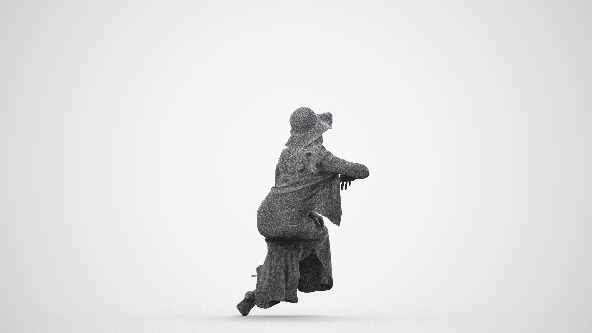 realistic 3D woman casual sitting, scanned archviz people for Blender and 3ds Max, wireframe side view