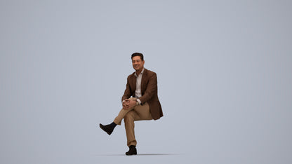3D people model man business sitting, scanned human for 3ds Max rendering, top-down view render