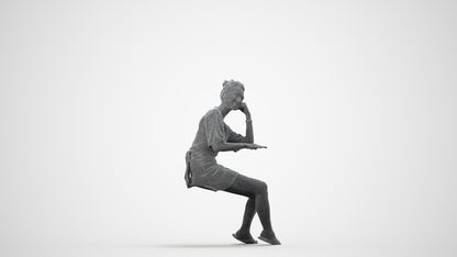 realistic 3D human woman casual sitting, archviz people FBX OBJ for Blender, wireframe side view