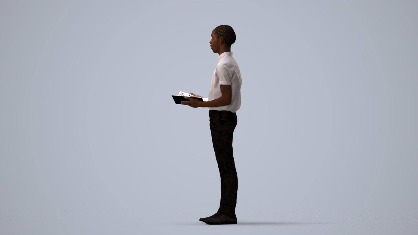 realistic 3D boy hospitality, scanned archviz people for Blender and 3ds Max, three-quarter view render