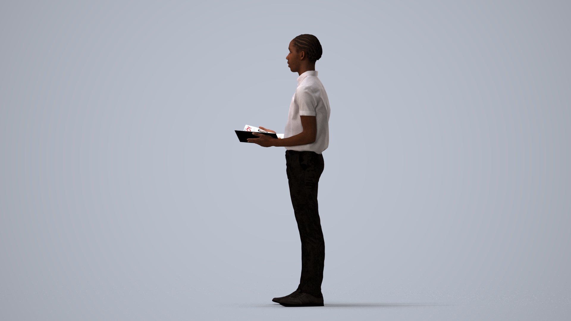 realistic 3D boy hospitality, scanned archviz people for Blender and 3ds Max, three-quarter view render