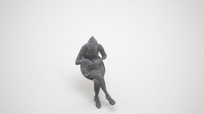 realistic 3D woman formal sitting, scanned archviz people for Blender and 3ds Max, wireframe three-quarter view