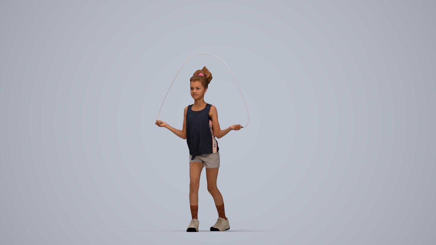 scanned 3D girl sport kids, photogrammetry people for Enscape and V-Ray, top-down view render