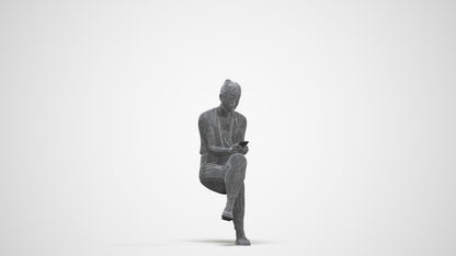 realistic 3D people woman casual sitting, render-ready for V-Ray and Corona, FBX OBJ, three-quarter front view render