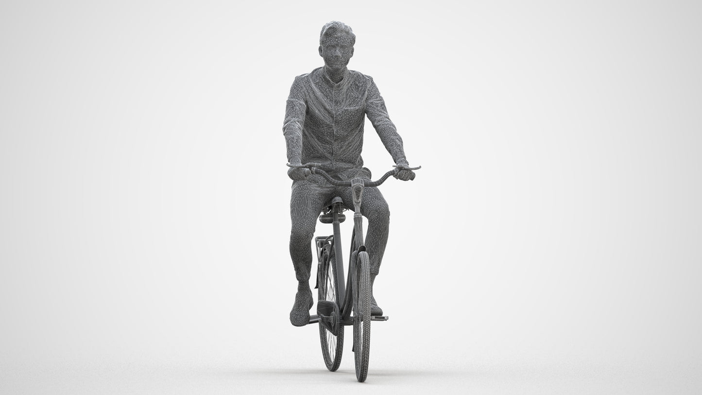 realistic 3D human man casual cycling, archviz people FBX OBJ for Blender, three-quarter front view render