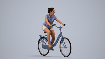 3D people model woman casual cycling, scanned human for 3ds Max rendering, side view render