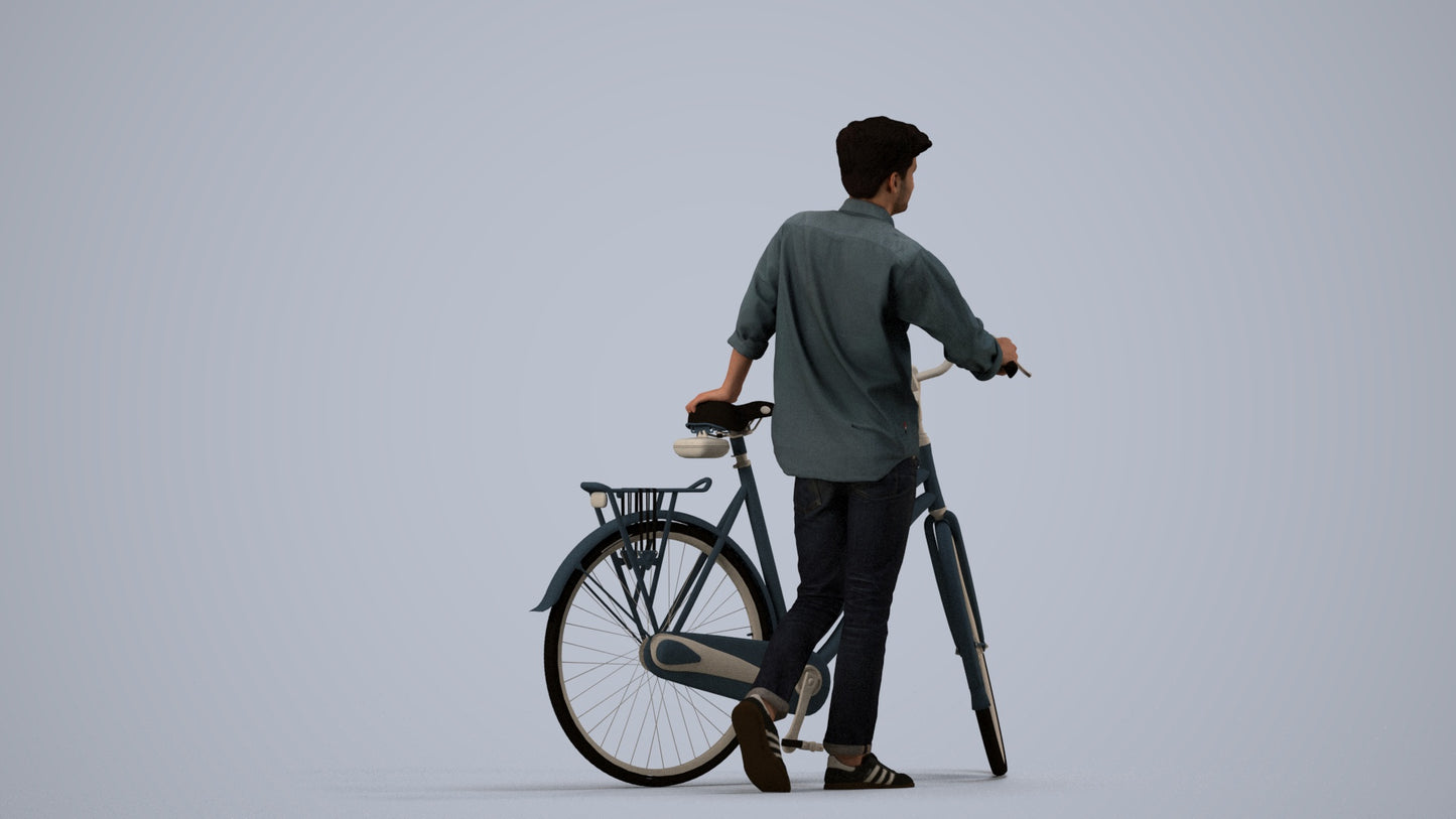 realistic 3D man casual sitting, scanned archviz people for Blender and 3ds Max, side view render