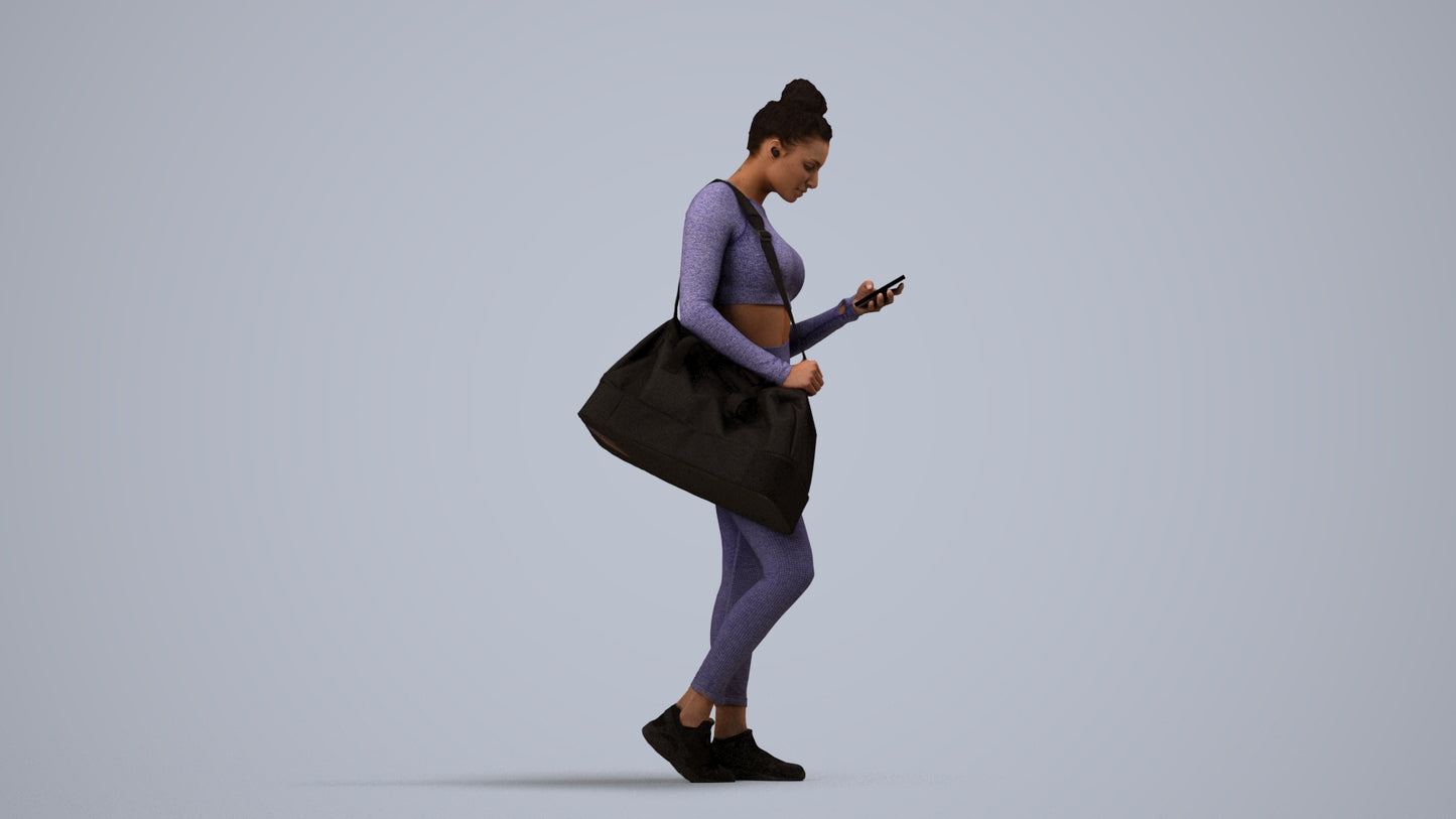 realistic 3D human woman sport, archviz people FBX OBJ for Blender, side view render